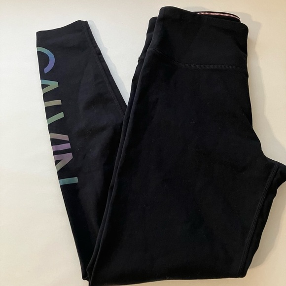 calvin klein Leggings Women’s‎ Sz S Black Athletic Workout Casual Logo - Picture 1 of 7